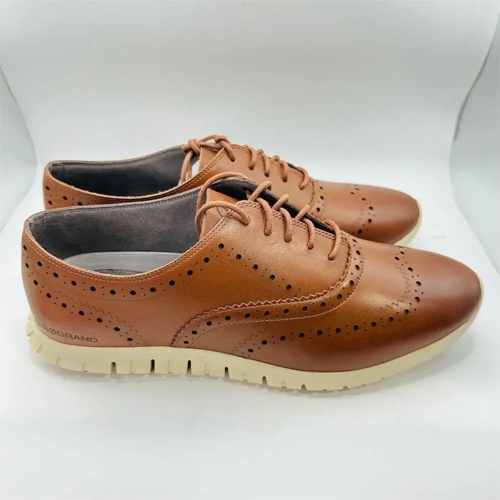 Cole Haan ZERØGRAND Wingtip Oxford Shoes Brown/Ivory Men's Size 9 B Narrow